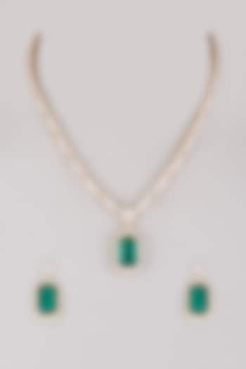Gold Plated Green Stone Pendant Necklace In Sterling Silver by Mon Tresor