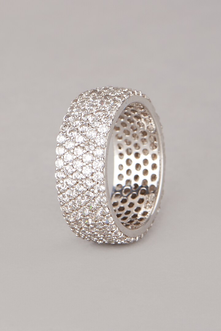 White Finish Ring With Zircons In Sterling Silver by Mon Tresor