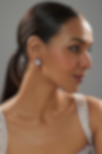 White Finish Asscher Cut Diamond & Blue Sapphire Stone Stud Earrings In Sterling Silver by Mon Tresor at Pernia's Pop Up Shop