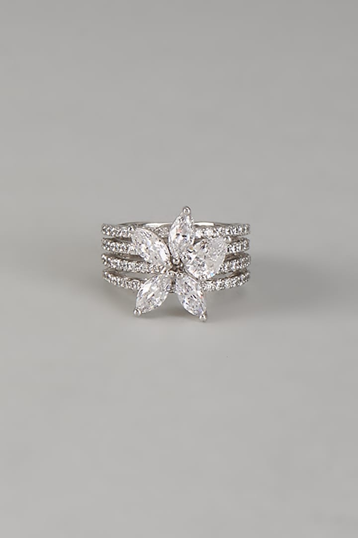 White Finish Five Marquise Diamond Ring In Sterling Silver by Mon Tresor at Pernia's Pop Up Shop