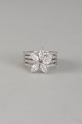 White Finish Five Marquise Diamond Ring In Sterling Silver by Mon Tresor