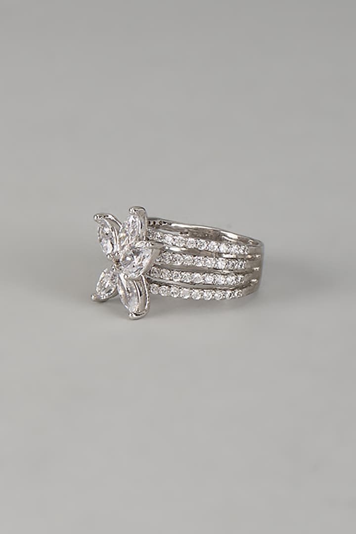White Finish Five Marquise Diamond Ring In Sterling Silver by Mon Tresor at Pernia's Pop Up Shop