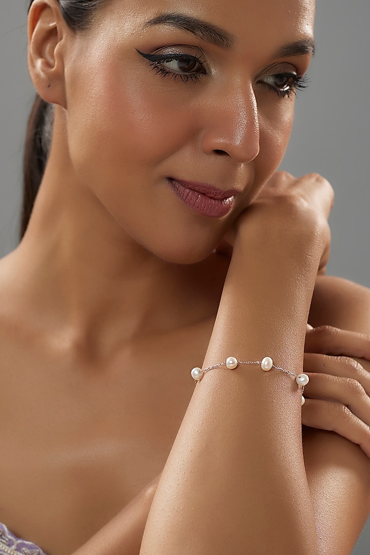 White Finish Pearl Bracelet In Sterling Silver by Mon Tresor at Pernia's Pop Up Shop
