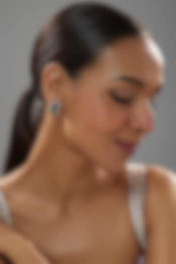 White Finish Emerald Semi-precious Stone Stud Earrings In Sterling Silver by Mon Tresor at Pernia's Pop Up Shop