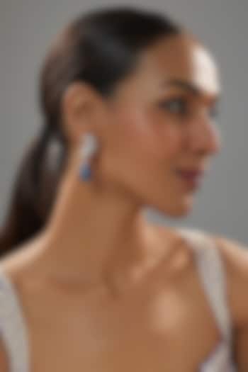 White Finish Zircon & Blue Sapphire Drop Dangler Earrings In Sterling Silver by Mon Tresor at Pernia's Pop Up Shop