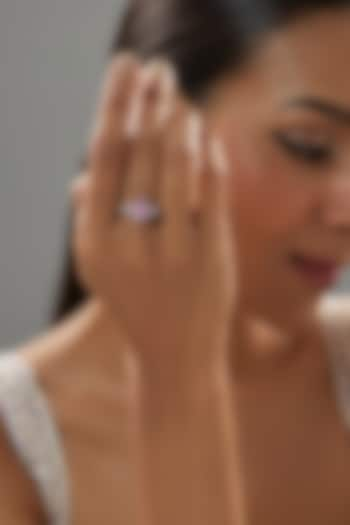 White Finish Pear-Shaped Diamond & Pink Sapphire Stone Ring In Sterling Silver by Mon Tresor at Pernia's Pop Up Shop