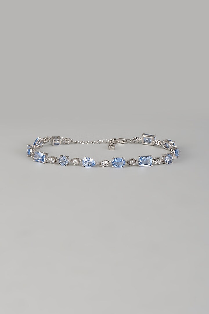 White Finish Aqua Blue Gemstone Tennis Bracelet In Hallmark Sterling Silver by Mon Tresor at Pernia's Pop Up Shop