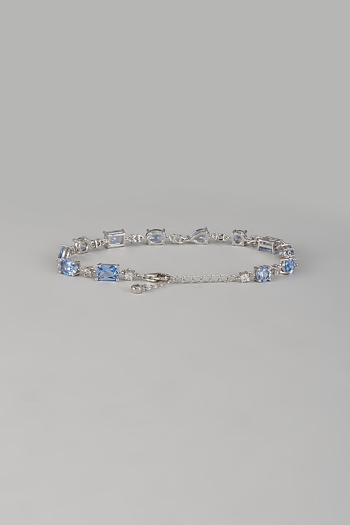 White Finish Aqua Blue Gemstone Tennis Bracelet In Hallmark Sterling Silver by Mon Tresor at Pernia's Pop Up Shop