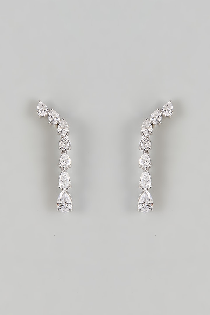 White Finish Zircon Dangler Earrings In Sterling Silver by Mon Tresor at Pernia's Pop Up Shop