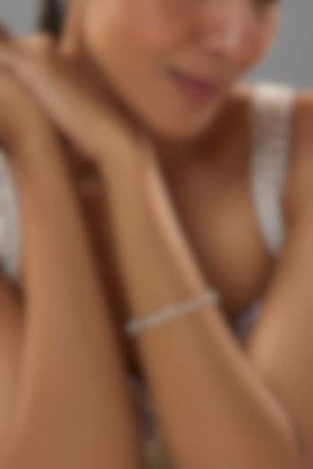 White Finish Orange Gemstone Tennis Bracelet In Sterling Silver by Mon Tresor at Pernia's Pop Up Shop