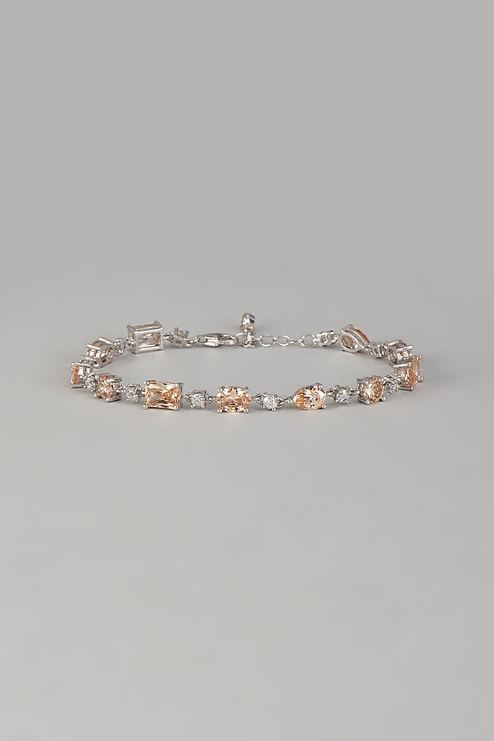 White Finish Orange Gemstone Tennis Bracelet In Sterling Silver by Mon Tresor at Pernia's Pop Up Shop