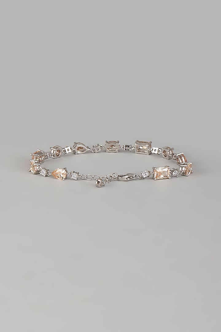White Finish Orange Gemstone Tennis Bracelet In Sterling Silver by Mon Tresor at Pernia's Pop Up Shop