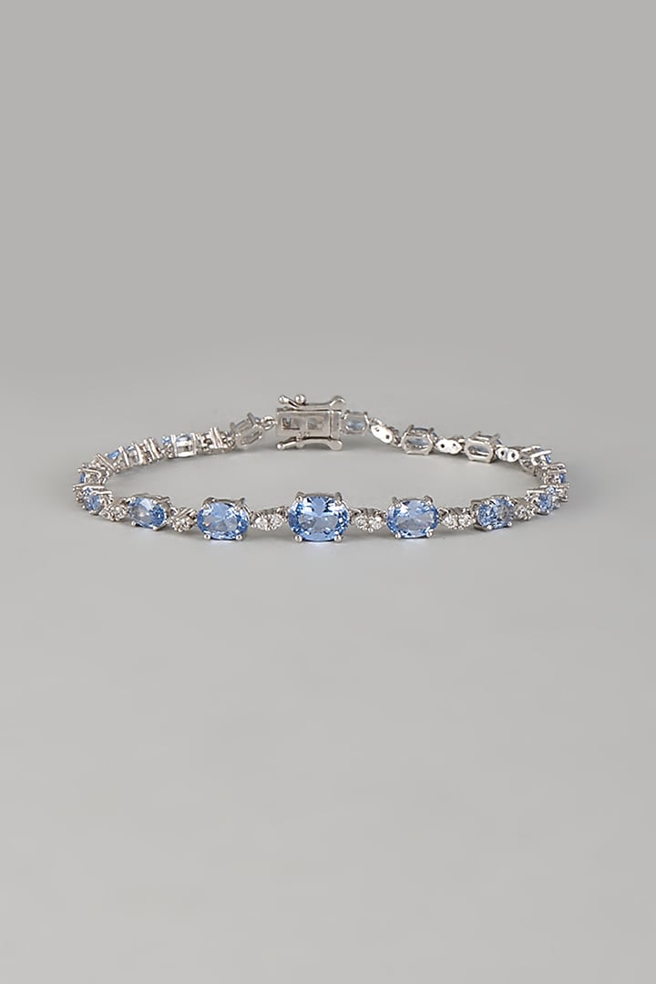White Finish Aqua Gemstone Tennis Bracelet In Sterling Silver by Mon Tresor at Pernia's Pop Up Shop