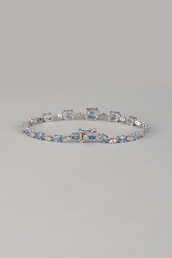 White Finish Aqua Gemstone Tennis Bracelet In Sterling Silver by Mon Tresor at Pernia's Pop Up Shop