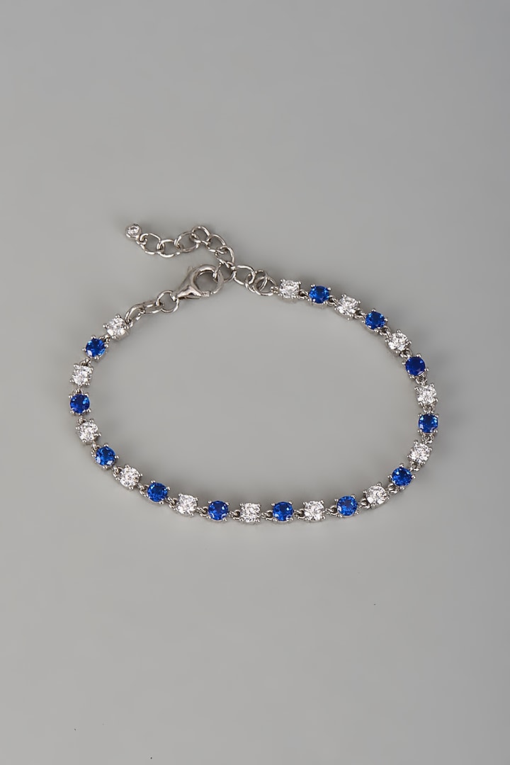 White Finish Diamond & Blue Sapphire Stone Bracelet In Sterling Silver by Mon Tresor at Pernia's Pop Up Shop