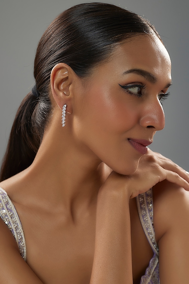 White Finish Marquise Diamond Dangler Earrings In Sterling Silver by Mon Tresor at Pernia's Pop Up Shop