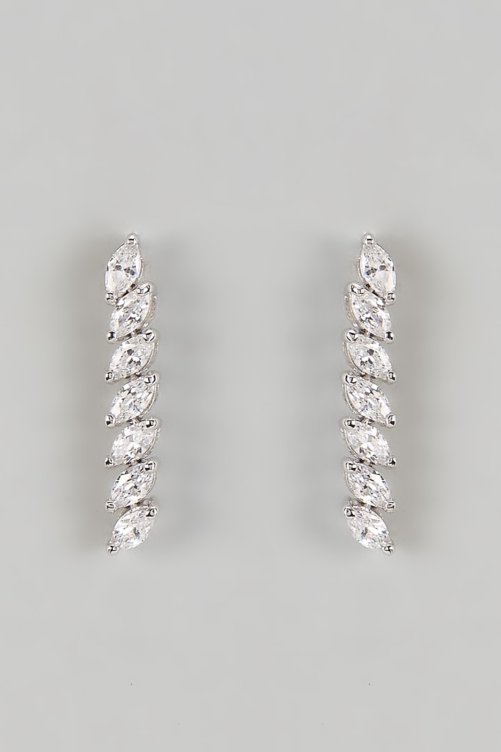 White Finish Marquise Diamond Dangler Earrings In Sterling Silver by Mon Tresor at Pernia's Pop Up Shop