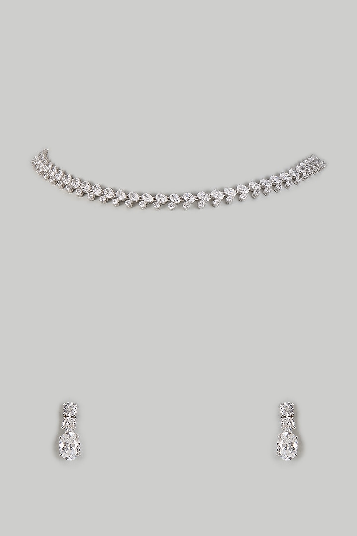 White Finish Diamond Solitaire Necklace In Sterling Silver by Mon Tresor at Pernia's Pop Up Shop