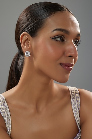 White Finish 4-Carat Cushion Cut Diamond Stud Earrings in Sterling Silver by Mon Tresor