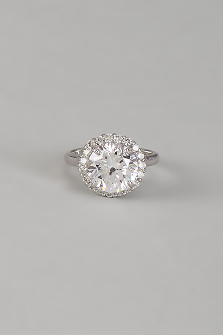 White Finish 9-Carat Diamond Solitaire Ring In Hallmark Sterling Silver by Mon Tresor at Pernia's Pop Up Shop