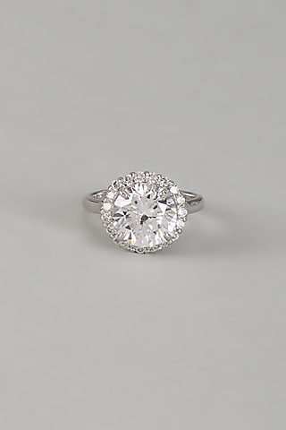 White Finish 9-Carat Diamond Solitaire Ring In Hallmark Sterling Silver by Mon Tresor