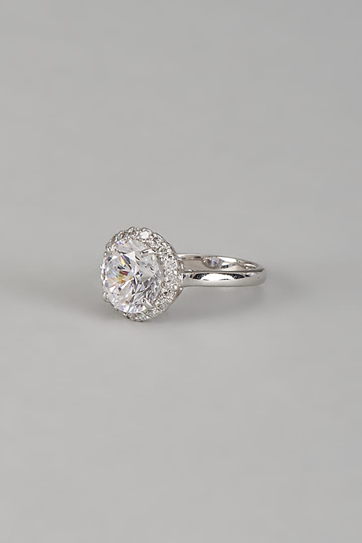 White Finish 9-Carat Diamond Solitaire Ring In Hallmark Sterling Silver by Mon Tresor at Pernia's Pop Up Shop