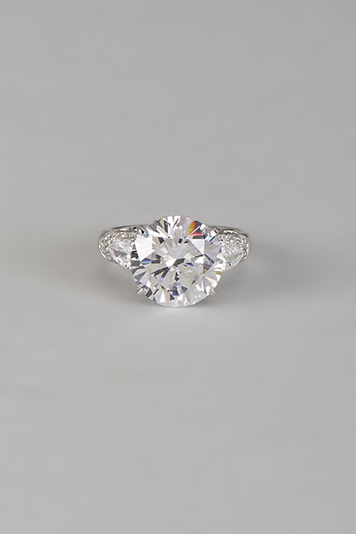 White Finish 9-Carat Pear-Shaped Diamond Solitaire Ring In Hallmark Sterling Silver by Mon Tresor at Pernia's Pop Up Shop