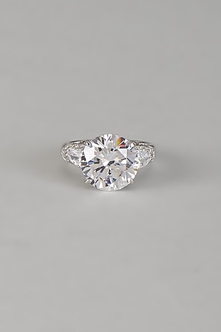 White Finish 9-Carat Pear-Shaped Diamond Solitaire Ring In Hallmark Sterling Silver by Mon Tresor