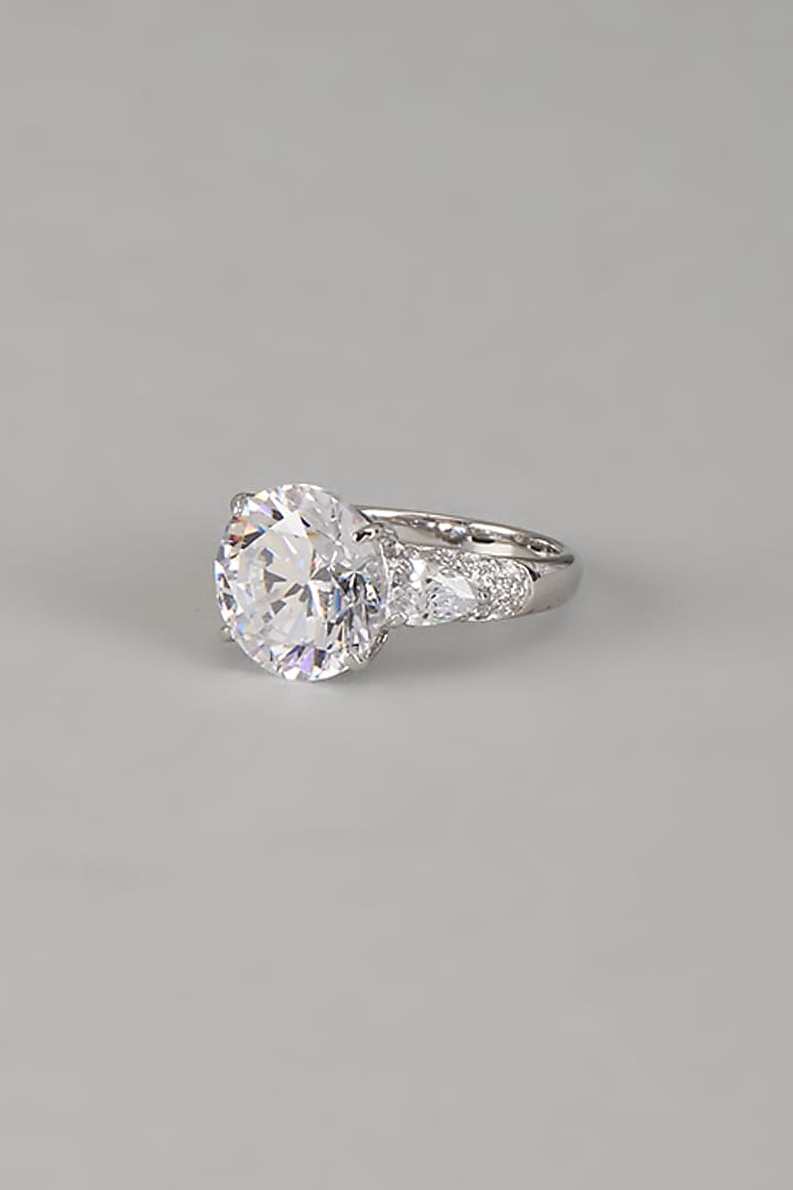 White Finish 9-Carat Pear-Shaped Diamond Solitaire Ring In Hallmark Sterling Silver by Mon Tresor at Pernia's Pop Up Shop