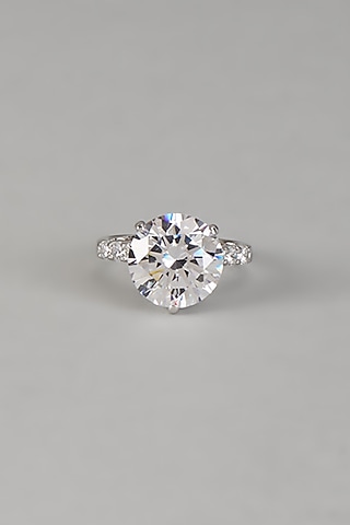White Finish 9-Carat Diamond Solitaire Ring In Sterling Silver by Mon Tresor