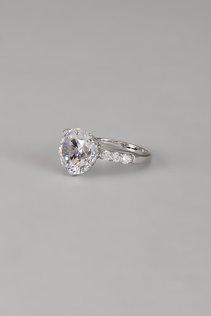 White Finish 9-Carat Diamond Solitaire Ring In Sterling Silver by Mon Tresor at Pernia's Pop Up Shop