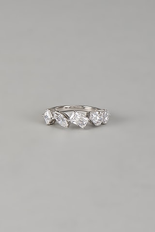 White Finish Diamond Solitaire Ring In Sterling Silver by Mon Tresor