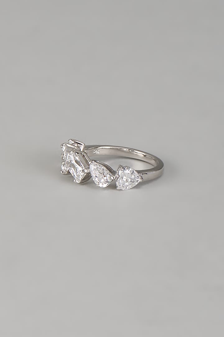 White Finish Diamond Solitaire Ring In Sterling Silver by Mon Tresor at Pernia's Pop Up Shop
