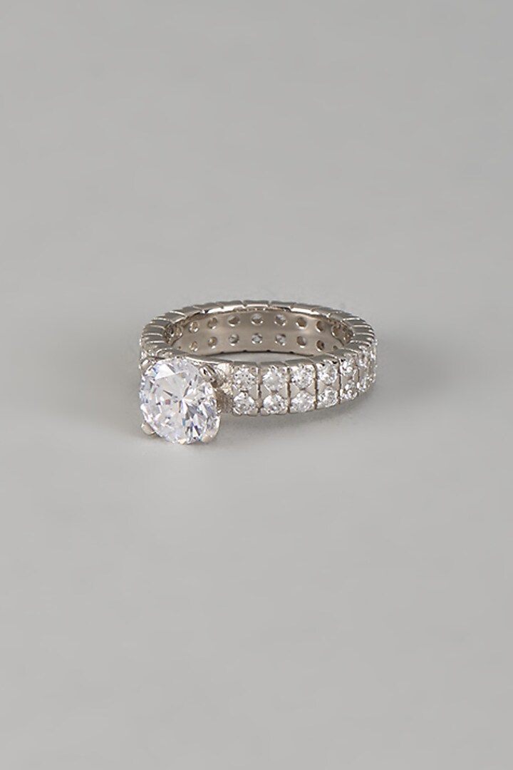 White Finish 2-Carat Diamond Solitaire Hallmark Ring In Sterling Silver by Mon Tresor at Pernia's Pop Up Shop