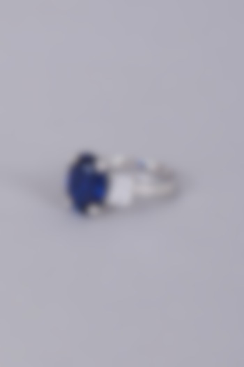White Finish Sapphire Ring In Sterling Silver by Mon Tresor