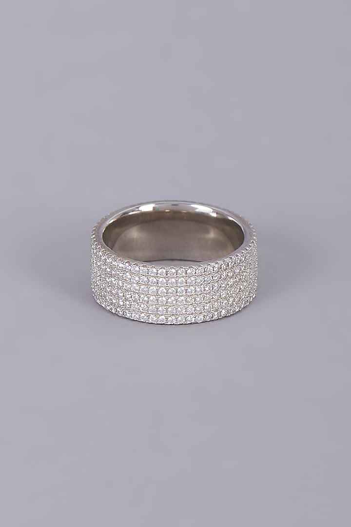 White Finish Diamonds Ring In Sterling Silver by Mon Tresor