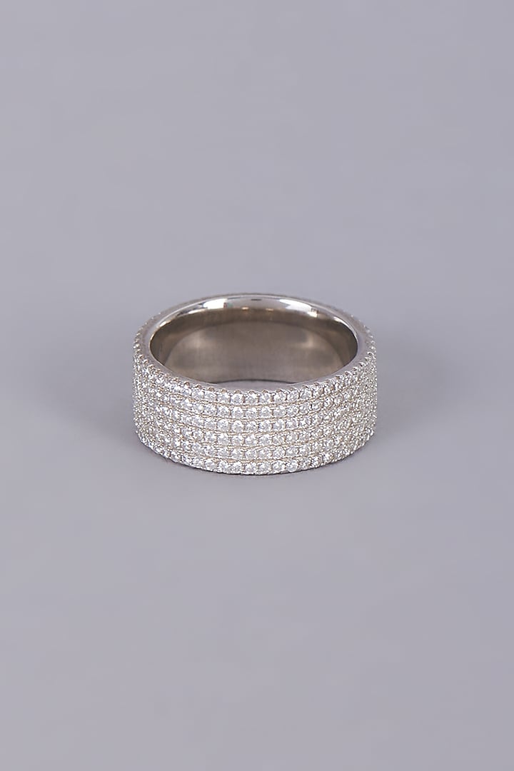 White Finish Diamonds Ring In Sterling Silver by Mon Tresor at Pernia's Pop Up Shop