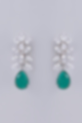 White Finish Emerald Dangler Earrings In Sterling Silver by Mon Tresor at Pernia's Pop Up Shop