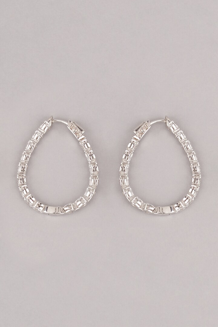 White Finish Zircon Earrings In Sterling Silver by Mon Tresor