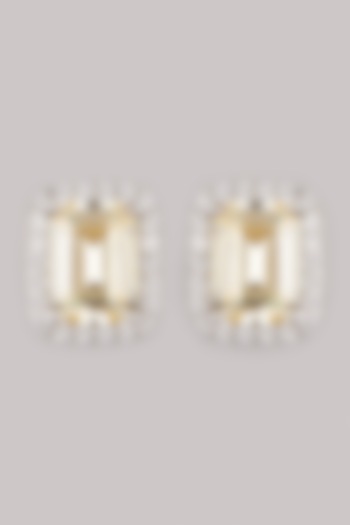 White Finish Yellow Sapphire Stud Earrings In Sterling Silver by Mon Tresor
