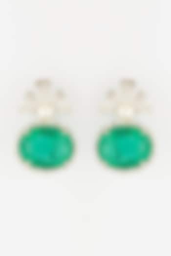 White Finish Semi Precious Emerald Dangler Earrings In Sterling Silver by Mon Tresor