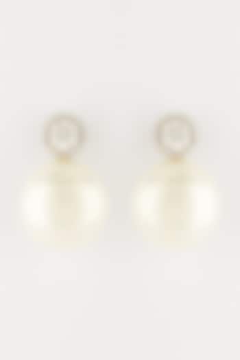 White Finish Pearl Earrings In Sterling Silver by Mon Tresor at Pernia's Pop Up Shop