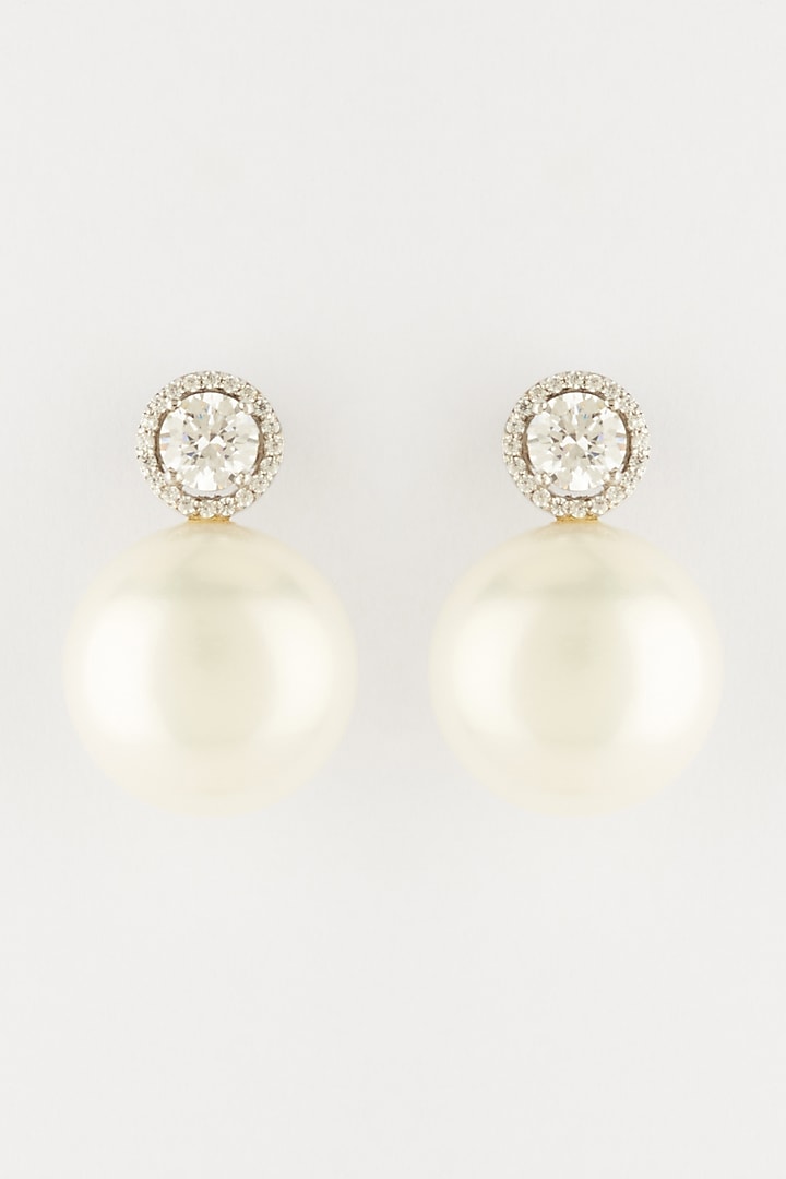 White Finish Pearl Earrings In Sterling Silver by Mon Tresor at Pernia's Pop Up Shop