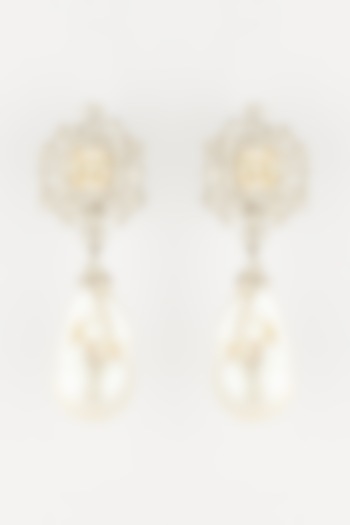 White Finish Baroque Pearl Earrings In Sterling Silver by Mon Tresor