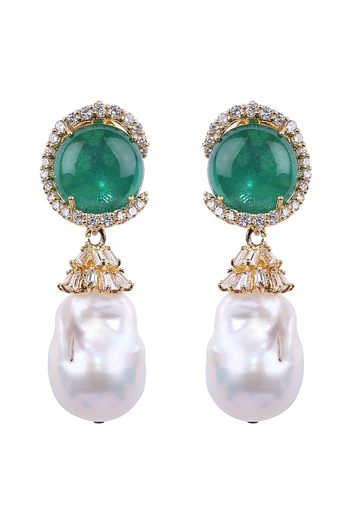 Gold Finish Earrings With Synthetic Emeralds by Mon Tresor