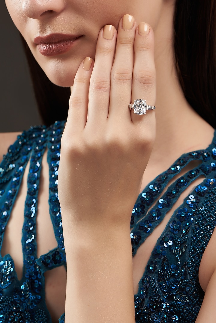 White Finish Ring In Sterling Silver by Mon Tresor at Pernia's Pop Up Shop