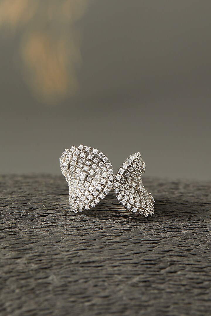 White Finish Zircons Ring In Sterling Silver by Mon Tresor at Pernia's Pop Up Shop