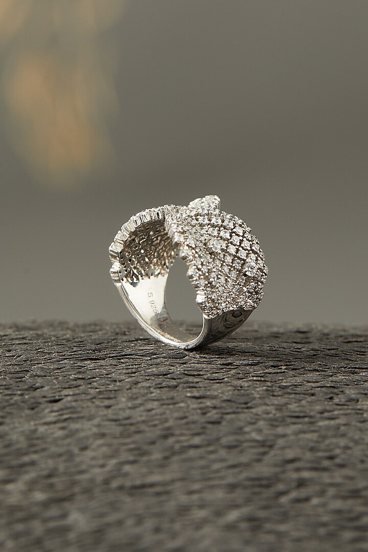 White Finish Zircons Ring In Sterling Silver by Mon Tresor at Pernia's Pop Up Shop