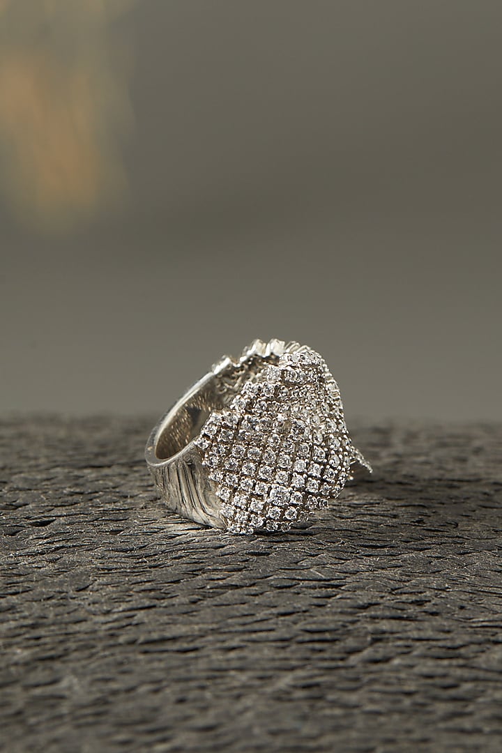 White Finish Zircons Ring In Sterling Silver by Mon Tresor at Pernia's Pop Up Shop