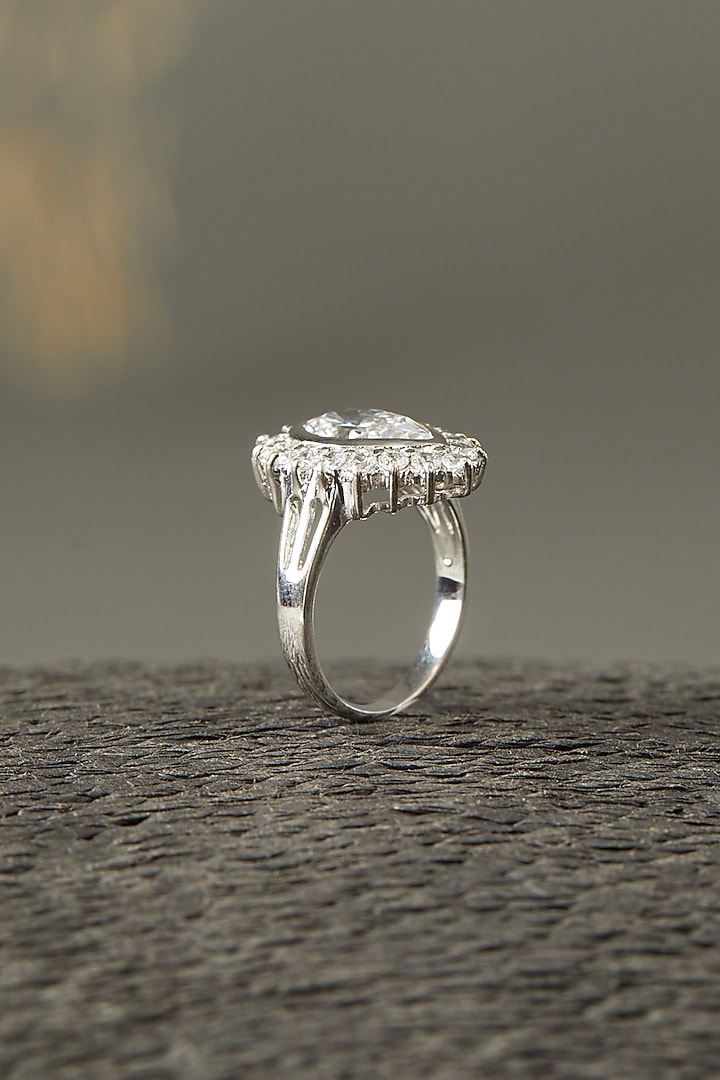 White Finish Pear Solitaire Ring In Sterling Silver by Mon Tresor at Pernia's Pop Up Shop